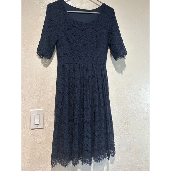 Mikarose Dresses & Skirts - Mikarose Navy Blue Lace Modest Fit & Flare Dress Short Sleeve Small S Wedding